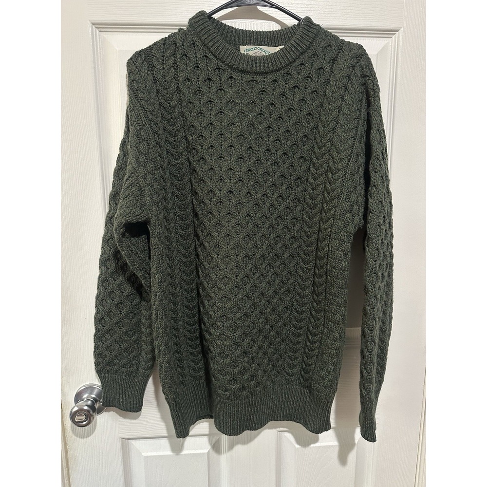 Aran Crafts Merino Crew Neck Sweater Army Green Unisex M
